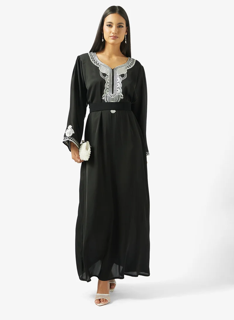 hayas closet Floral Embroidery Work At Front Section  Jalabiya